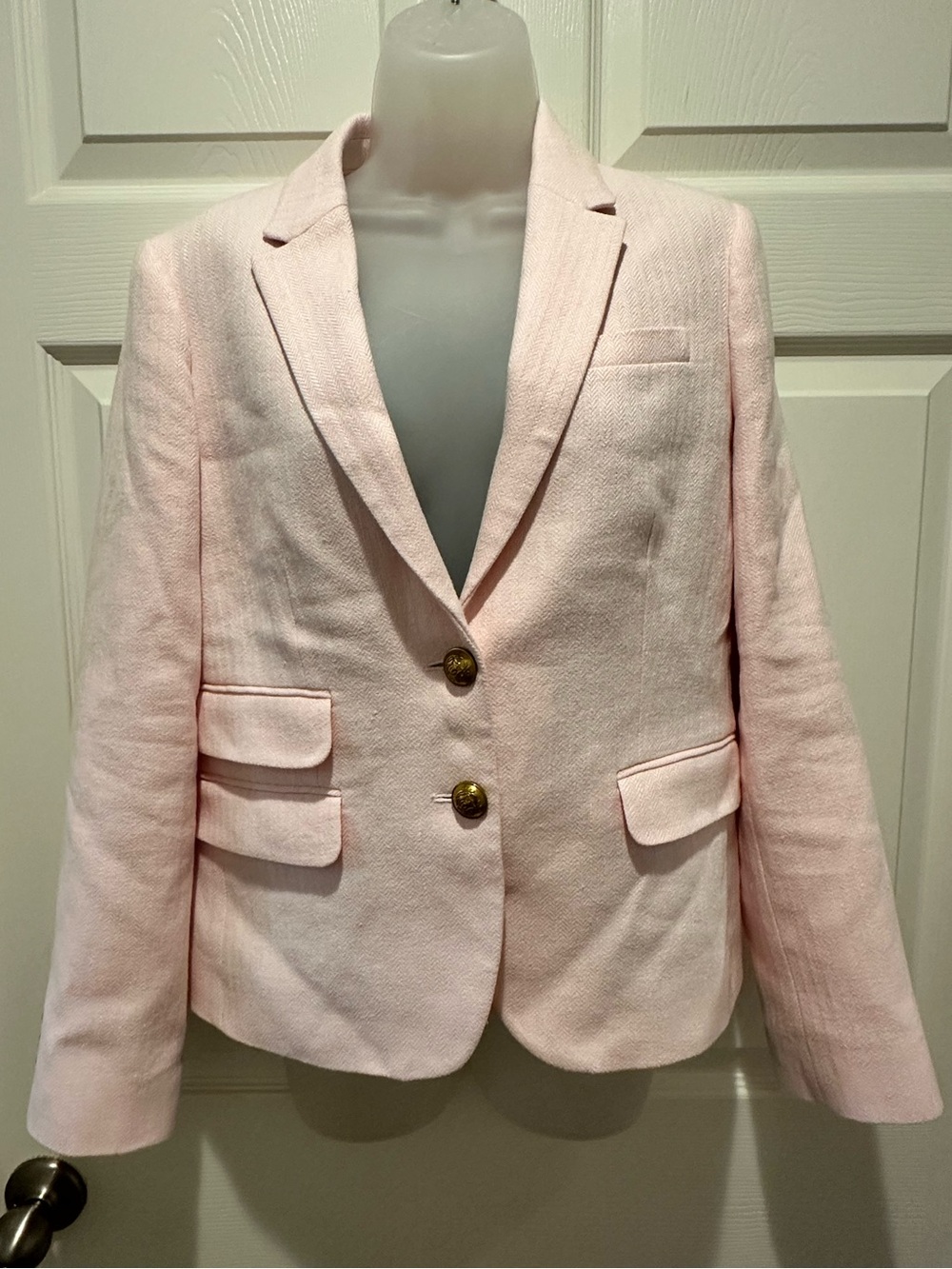 J.Crew Dalton Pink Herringbone Linen Blazer Gold Buttons Size 6 Old Money Preppy